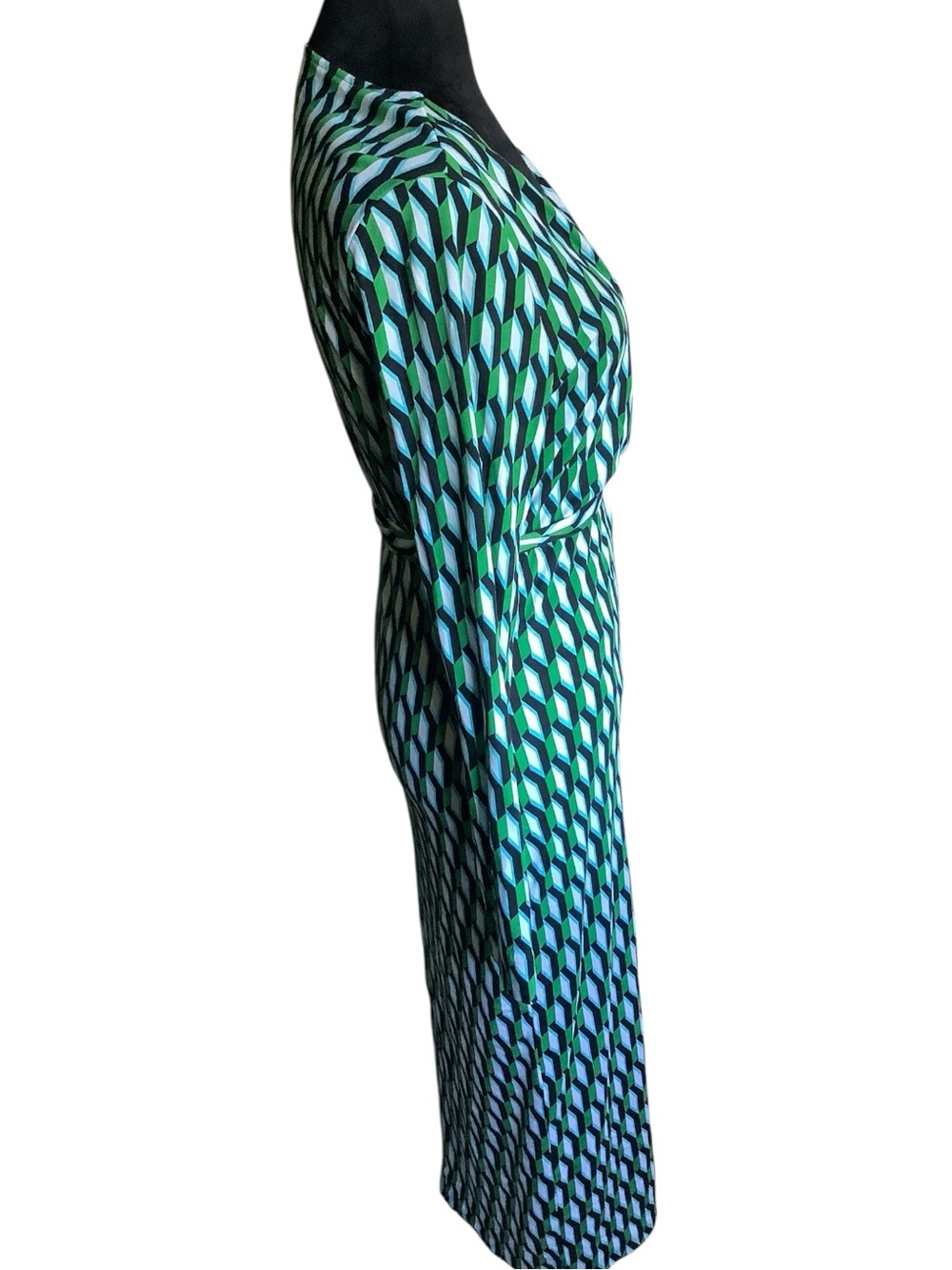 DVF for Target Wrap Dress Medium Green Blue Geometric Long Sleeve - Picture 4 of 9